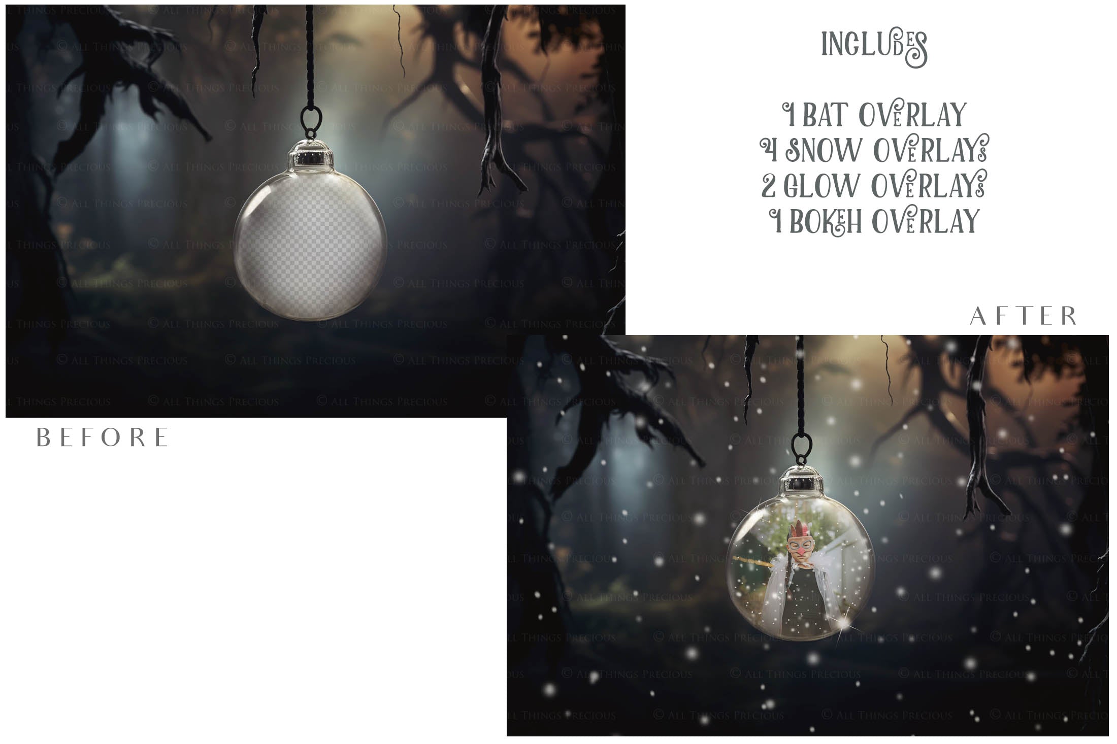 Magical Halloween Template Background. Snow globe with overlays. Add a photo to the digital background. Glass Effect Ornament bauble. Jpeg and Png copies. With magic overlays included. High resolution, quality files for photography, scrapbooking. ATP Textures